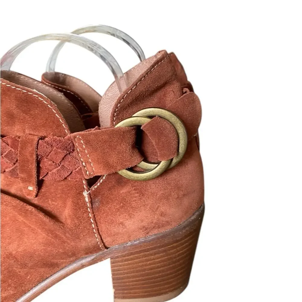 Sundance Pienza Rust Brown Suede Ankle Open Toe Booties size 8 size 38